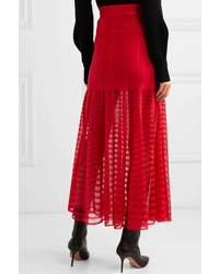 Alexander McQueen Paneled Lace And Open Knit Midi Skirt