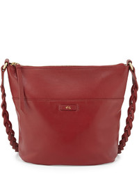 Red Knit Leather Bucket Bag