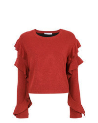 Red Knit Long Sleeve Blouse