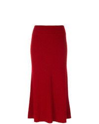 Red Knit Midi Skirt
