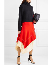 Victoria Beckham Two Tone Asymmetric Stretch Knit Midi Skirt