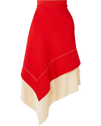 Victoria Beckham Two Tone Asymmetric Stretch Knit Midi Skirt