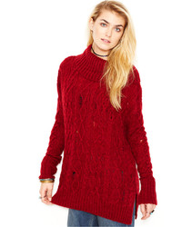 Free People Complex Cowl Neck Rip And Repair Cable Knit Sweater