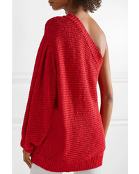 Stella McCartney Oversized One Shoulder Crochet Knit Sweater