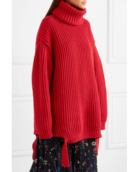 Balenciaga Oversized Ribbed Wool Turtleneck Sweater Red