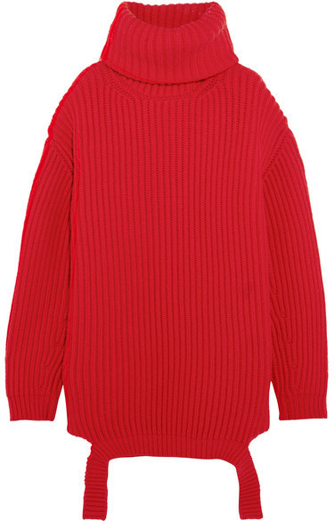 red wool turtleneck sweater