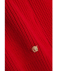 Versace Split Sleeve Ribbed Wool Turtleneck Sweater Red