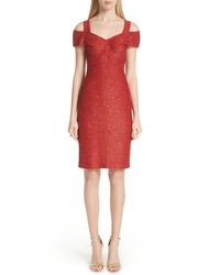 Red Knit Sequin Sheath Dress