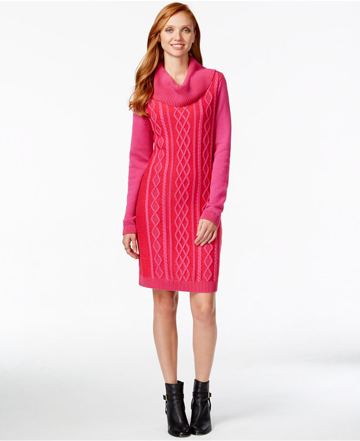 Tommy Hilfiger Cowl Neck Cable Knit Sweater Dress, $98 | Macy's | Lookastic