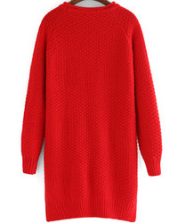 Diamond Patterned Dip Hem Red Sweater Dress