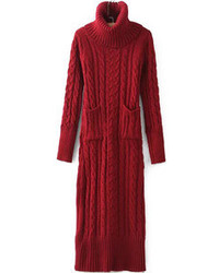 Turtleneck Long Sleeve Cable Knit Black Sweater Dress