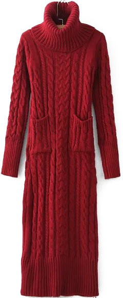 Turtleneck Long Sleeve Cable Knit Black Sweater Dress, $55, Romwe
