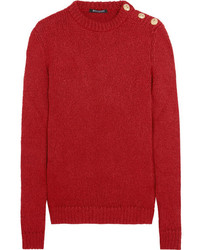 Balmain Button Embellished Knitted Sweater Red
