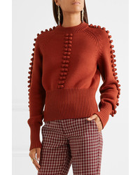Chloé Pompom Embellished Knitted Sweater Brick