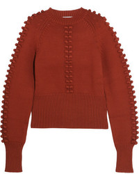 Chloé Pompom Embellished Knitted Sweater Brick