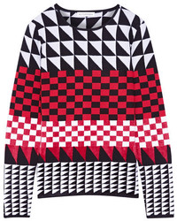 Altuzarra Shiner Paneled Jacquard Knit Sweater Crimson