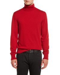 Tom Ford Classic Flat Knit Cashmere Turtleneck Sweater Ferrari Red