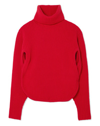 Antonio Berardi Cutout Ribbed Wool And Cashmere Blend Turtleneck Sweater