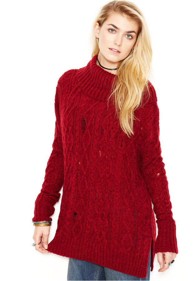 Free People Complex Cowl Neck Rip And Repair Cable Knit Sweater | Where ...