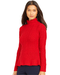 Lauren Ralph Lauren Mock Turtleneck Cable Knit Peplum Sweater, $170 |  Macy's | Lookastic