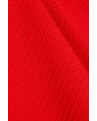Victoria Beckham Ribbed Pointelle Knit Turtleneck Top Tomato Red