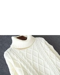 Turtleneck Cable Knit Pockets Brown Sweater