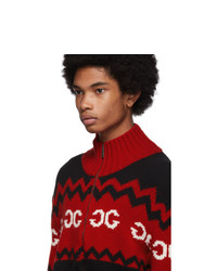 Gucci Red Wool Mirrored Gg Zip Up Sweater