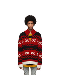 Gucci Red Wool Mirrored Gg Zip Up Sweater