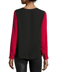 Vince Camuto Front Lace Long Sleeve Top Crimson