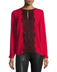 Vince Camuto Front Lace Long Sleeve Top Crimson