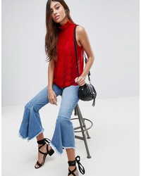 Asos High Neck Sleeveless Blouse With Lace Trims