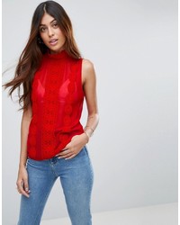 Asos High Neck Sleeveless Blouse With Lace Trims