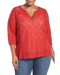 Lucky Brand Mixed Lace Mixed Media Top