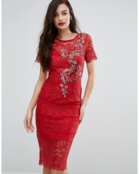 Body Frock Bodyfrock Lace Bodycon Dress With Floral Applique