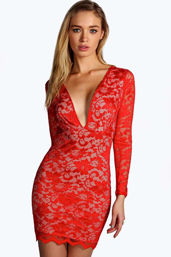 red lace plunge dress