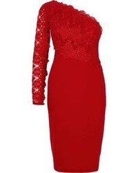 River Island Dark Red Lace One Shoulder Bodycon Dress