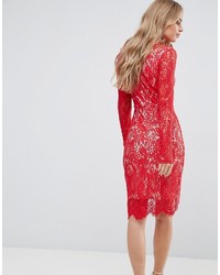 Girl In Mind Francis Long Sleeve Lace Dip Hem Bodycon Dress