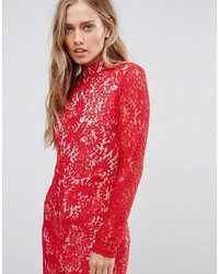 Girl In Mind Francis Long Sleeve Lace Dip Hem Bodycon Dress