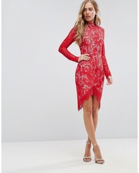 Girl In Mind Francis Long Sleeve Lace Dip Hem Bodycon Dress