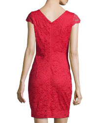 Chetta B Lace Cap Sleeve Sheath Dress Red