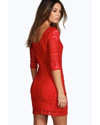 Boohoo Mia All Over Lace Panelled Bodycon Dress
