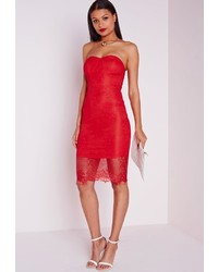 Missguided Lace Bandeau Bodycon Dress Red