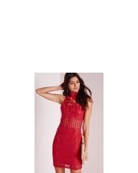 Missguided Lace Cut Out Sleeveless Bodycon Dress Red