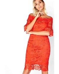 Paper Dolls Red Crochet Lace Bodycon Dress