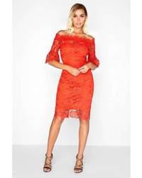 Paper Dolls Red Crochet Lace Bodycon Dress