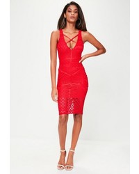 Missguided Red Cross Front Midi Dress