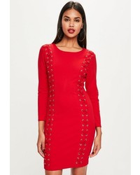 Missguided Red Lace Up Front Bodycon Dress