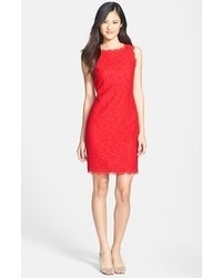 Adrianna Papell Boatneck Lace Sheath Dress Red 12p