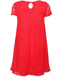 Romwe Floral Lace Short Sleeved Red Dress