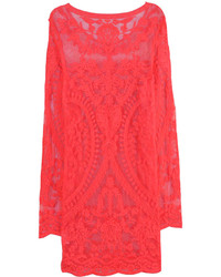 Choies Long Sleeve Crochet Lace Dress In Red